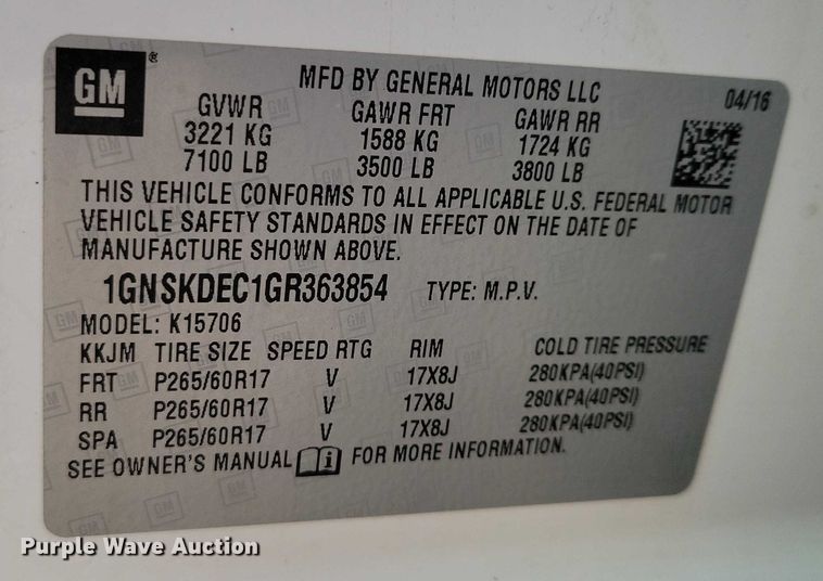 image for item NO9900 2016 Chevrolet  Tahoe Police SUV