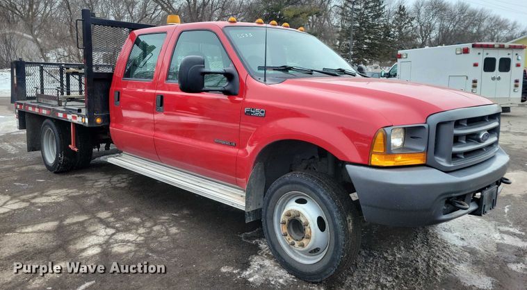 image for item NO9998 2000 Ford F450 Super Duty XL Crew Cab flatbed truck