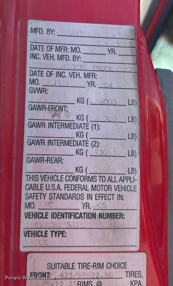 image for item OE9377 2005 International 7600 dump truck