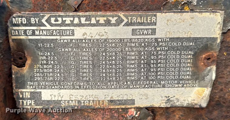 image for item OE9510 1993 Utility Trailer Manufacturer flatbed trailer