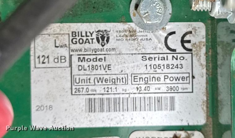 image for item OE9527 Billy Goat DL1801VE debris vacuum