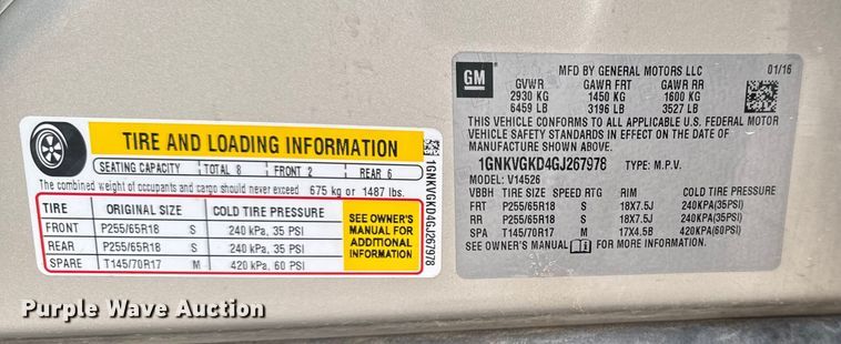 image for item OE9531 2016 Chevrolet Traverse SUV