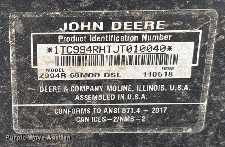 image for item OE9533 2018 John Deere Z994R ZTR lawn mower