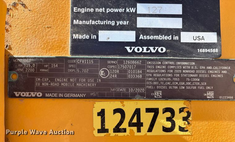 image for item EF6313 2021 Volvo L70H wheel loader