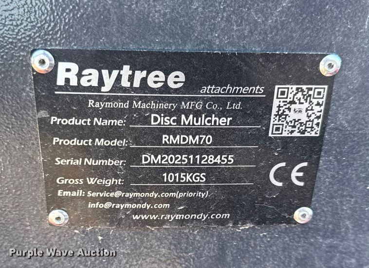 image for item EN0249 2025 Raytree RMDM70 skid steer mulcher