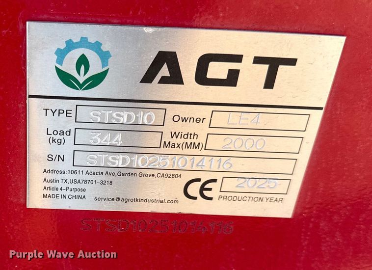 image for item EN0276 2025 AGT skids steer seeder