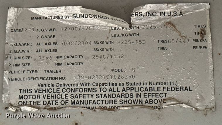 image for item ES5681 1996 Sundowner SunLite H horse trailer