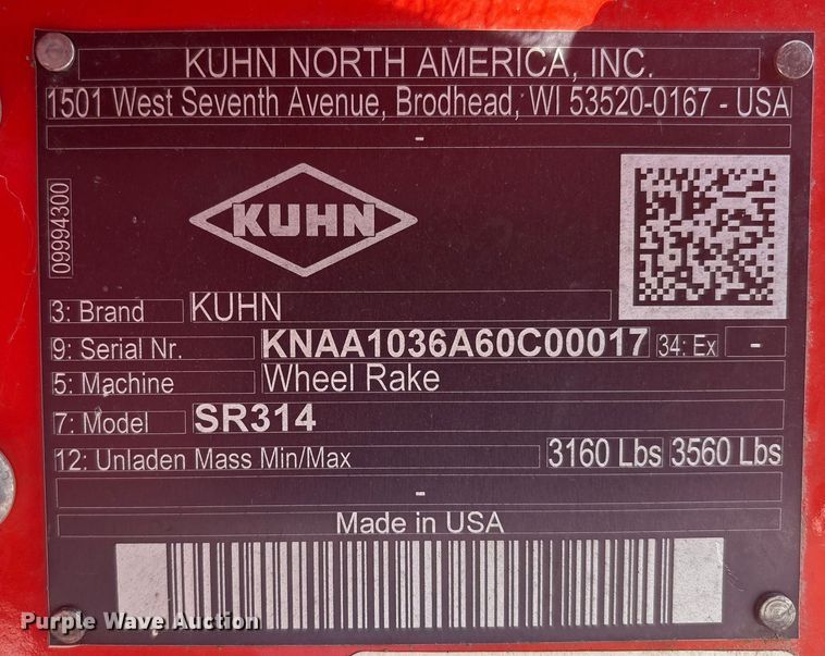 image for item EV2668 Kuhn SR314 hay rake