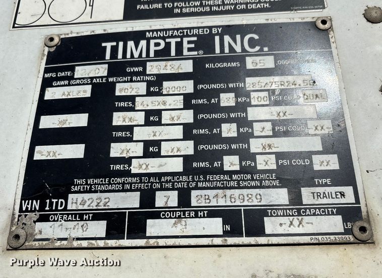 image for item FG0007 2008 Timpte grain trailer