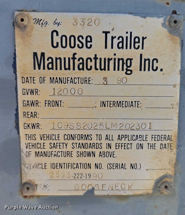 image for item FN5530 1990 Coose Trailer  livestock trailer