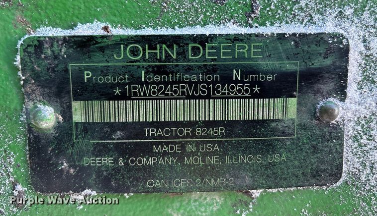 image for item YA1988 2018 John Deere 8245R MFWD tractor