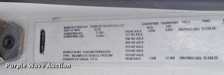 image for item DT0882 2017 Freightliner Business Class M2 delivery truck