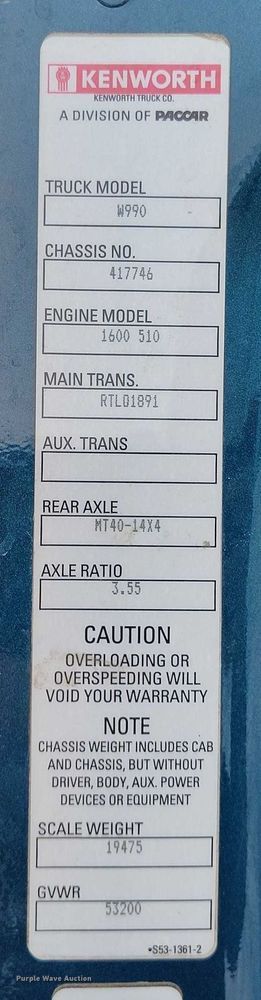 image for item DT0890 2020 Kenworth W990 semi truck