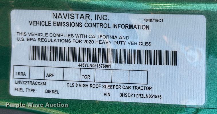 image for item DU0364 2020 International LT625 semi truck