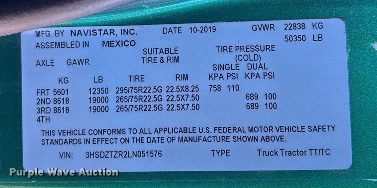 image for item DU0364 2020 International LT625 semi truck