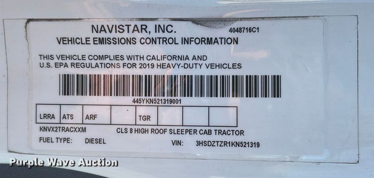 image for item DU0365 2019 International LT625 semi truck