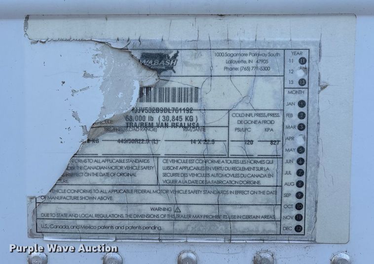 image for item DW7442 2013 Wabash refrigerated van trailer