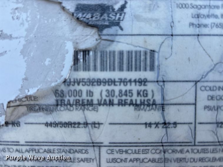 image for item DW7442 2013 Wabash refrigerated van trailer