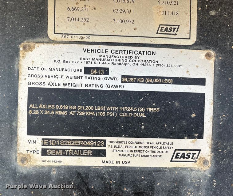 image for item DW7452 2014 East end dump trailer