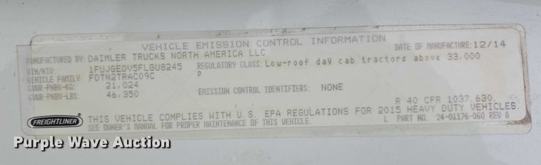 image for item EB1281 2015 Freightliner Cascadia semi truck