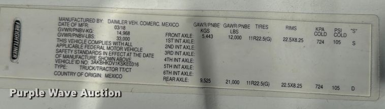 image for item ED5123 2019 Freightliner Cascadia  semi truck