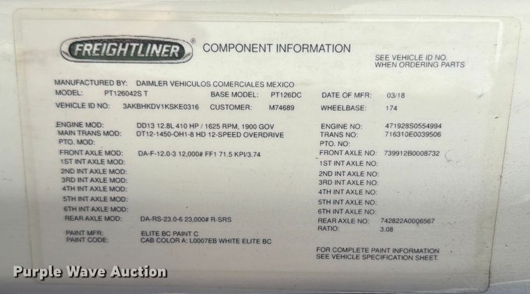 image for item ED5123 2019 Freightliner Cascadia  semi truck