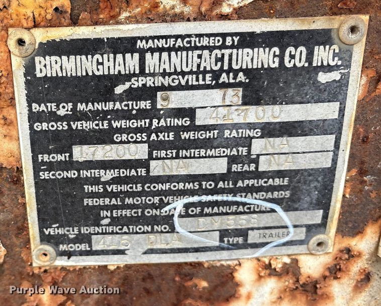 image for item EE0093 1973 Birmingham 415 DLA lowboy equipment trailer