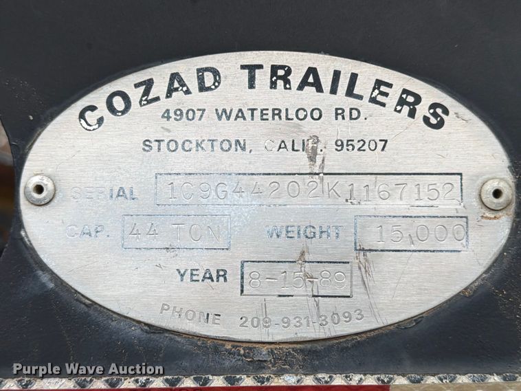 image for item EE1409 1989 Cozad lowboy equipment trailer