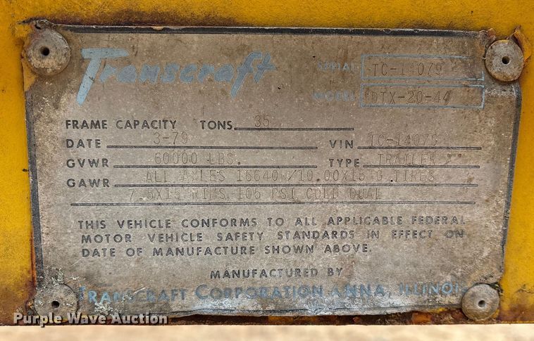 image for item EE1421 1979 Transcraft DTX-20-43 drop deck trailer