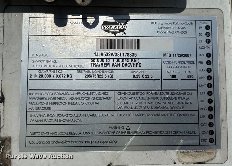 image for item EF2359 2008 Wabash dry van trailer