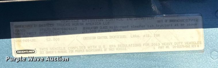 image for item EN0477 2013 Freightliner Cascadia semi truck