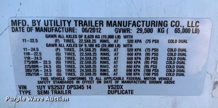 image for item EN0480 2013 Utility Trailer VS2DX dry van trailer