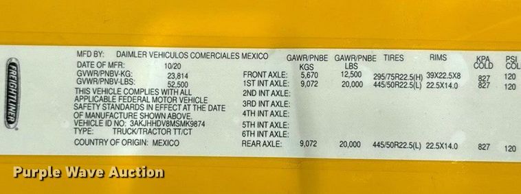 image for item ES5782 2021 Freightliner Cascadia 126 semi truck