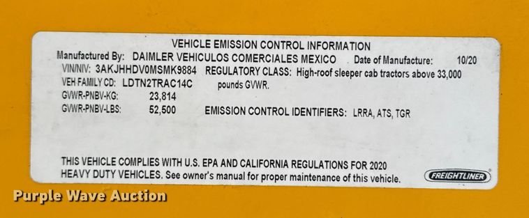 image for item ES5783 2021 Freightliner Cascadia 126 semi truck