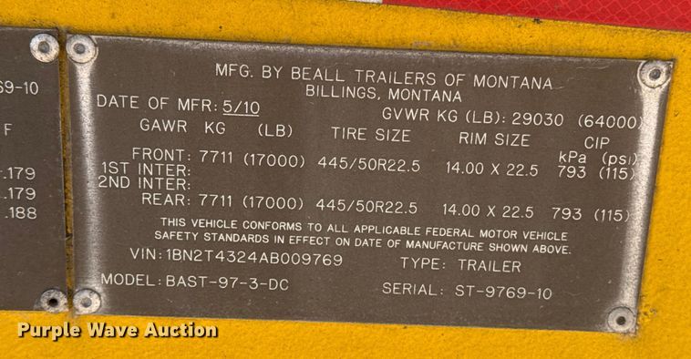 image for item ES5785 2010 Beall BAST-97-3-DC tank trailer