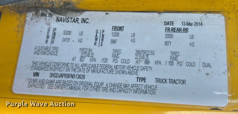 image for item ET6859 2015 International ProStar+122 semi truck