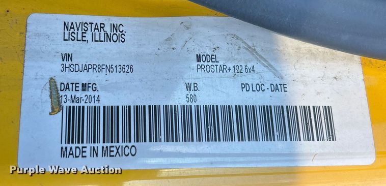 image for item ET6859 2015 International ProStar+122 semi truck