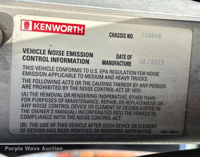 image for item EU7359 2016 Kenworth T800 semi truck