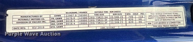 image for item EU7361 2020 Peterbilt 579 semi truck