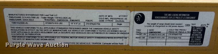 image for item FB2977 2017 Load Trail utility trailer