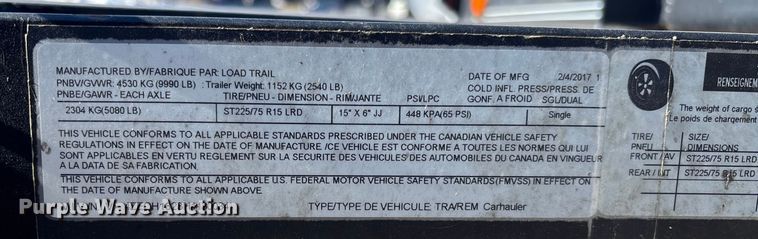 image for item FB2981 2017 Load Trail utility trailer