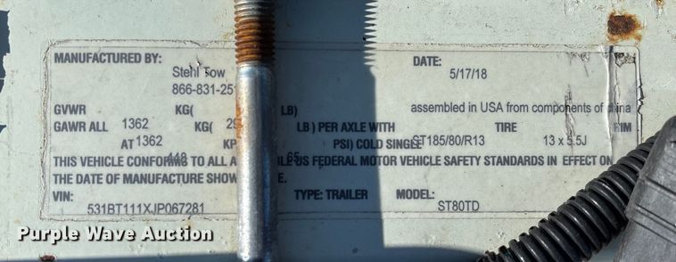 image for item FB2982 2018 Stehl Tow ST80TD car dolly