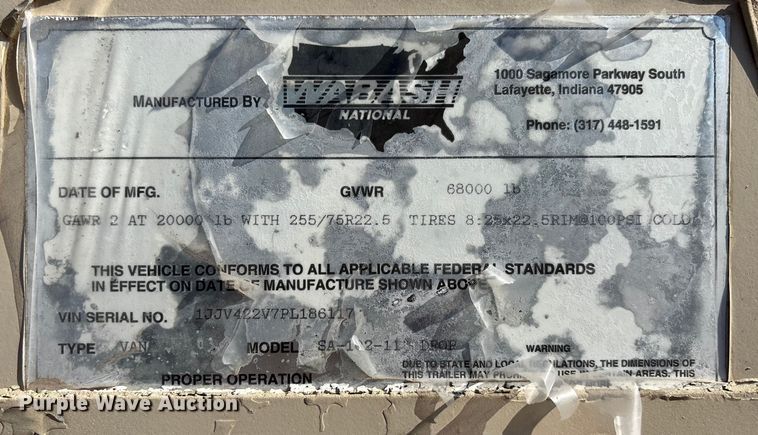 image for item FB3000 1993 Wabash SA-102-11 dry van trailer