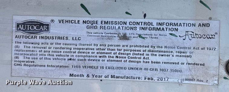 image for item FB5485 2017 Autocar Xpert truck cab and chassis