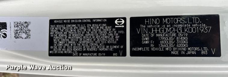 image for item FK1108 2020 Hino 195 box truck