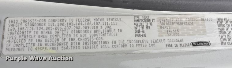 image for item FK1110 2014 Freightliner Business Class M2 refrigerated truck