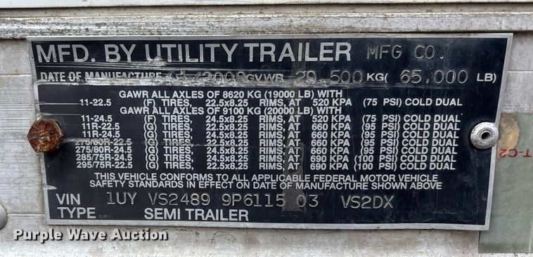 image for item FO3519 2009 Utility VS2DX dry van trailer