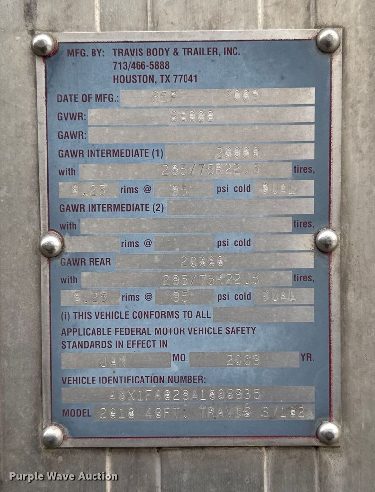 image for item OE9506 2010 Travis body & trailer end dump trailer