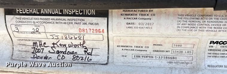 image for item YA1172 2018 Kenworth T680 semi truck