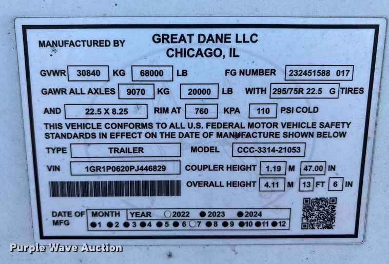 image for item YA1238 2023 Great Dane CCC-3314-21053  dry van trailer